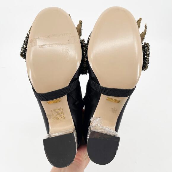 Gucci Black Silk Satin Candy Dragon Embroidered Crystal Bow Heeled Boot EU 37 - Picture 12 of 16